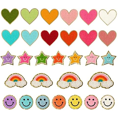 30pcs Iron On Patches Colorful Sew Iron on Patch Cute Chenille Embroidered Patches Applique Patches for Clothing Fabric Jackets Jeans Repair Decor Craft Cover