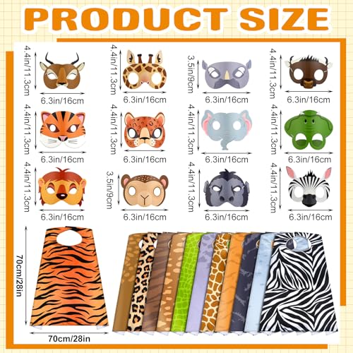 Set de 12 máscaras y capas animales safari para niños miniatura 2