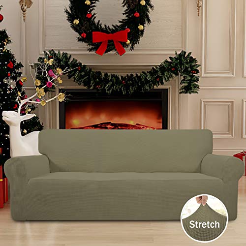 Image of Easy-Going Stretch Sofa Slipcover 1-Piece Sofa Cover Furniture Protector Couch Soft with Elastic Bottom for Kids, Polyester Spandex Jacquard Fabric Small Checks (Sofa, Khaki)