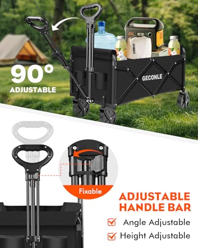 Bollerwagen faltbar Handwagen mit Getränkehalter 100L 100KG Transportwagen Gartenwagen Strandwagen für Alle Gelände Draussen Einkaufen für Garten Camping Festival