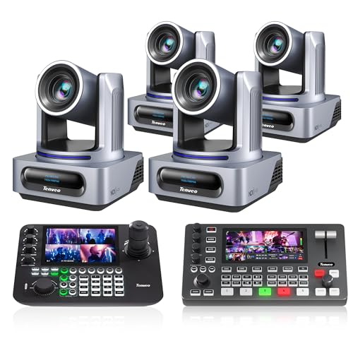 Image of Tenveo NDI PTZ Camera Bundle/Kits, 20X AI Auto Tracking NDI SDI/HDMI/USB3.0/LAN(PoE) PTZ Camera(*4), NDI PTZ Joystick Controller and 4K HDMI + SDI Video Switcher Mixer for Live Events Large Broadcast
