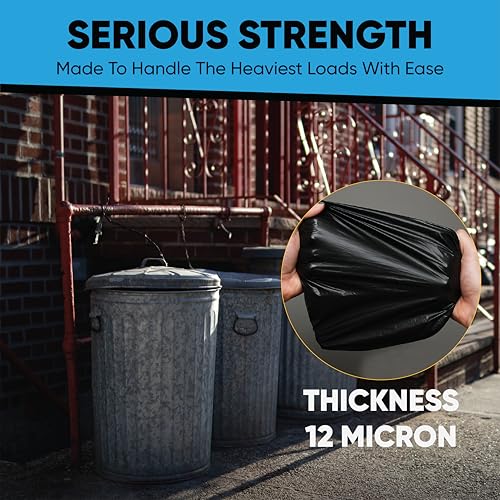 Image of 16-25 Gallon Trash Bags - Bulk 520 Count - Medium-Large Black Garbage Bags, One Size Fits 16, 20, 25 Gal Trash Can Liners for Bathroom, Kitchen, Home, Office & Commercial - Tear-Off Roll