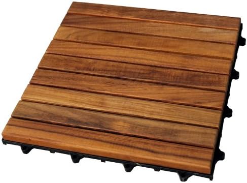 Teak Tile 9 Slat Pattern with Oiled Finish 10 Sq/ft Interlocking Modular Flooring