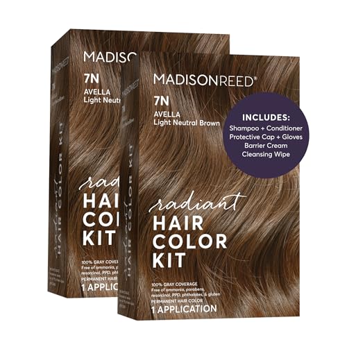 Image of Madison Reed Radiant Hair Color Kit - 7N Light Neutral Brown (Avella Light Brown), Salon-Quality Permanent Hair Dye, Superior Gray Coverage & Dimensional Color | PPD-Free & Ammonia-Free, 2 Pack