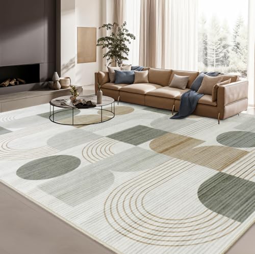 Tapis de salon abstrait moderne beige 80x150cm lavable