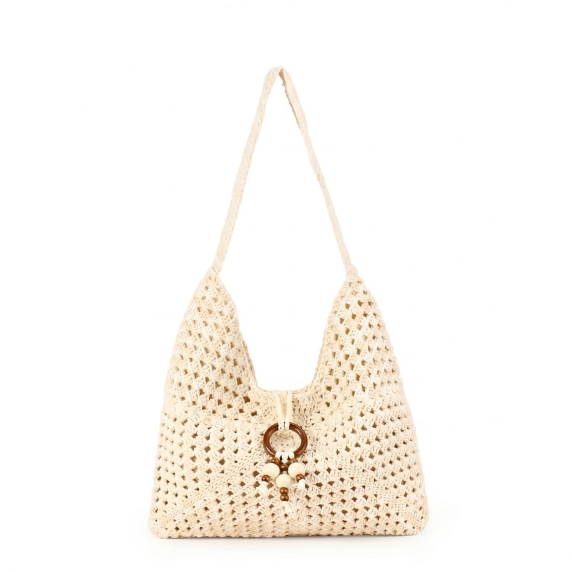 Lawnrden Crochet Purses for Women, Crochet Bags for Women, Hand-Woven Hollow Out Macrame Purse, Lightweight Casual Shoulder Bag, Beige