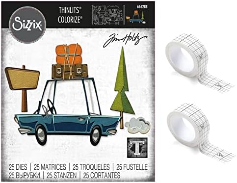 Tim Holtz Sizzix 2023 Everyday Collection Road Trip Colorize Thinlits, 25 Dies, 2 Rolls of Sizzix Maker's Tape (666288 663473)