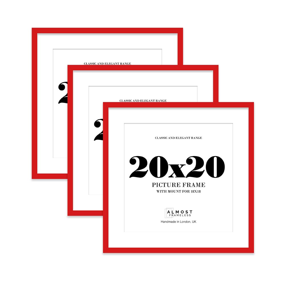 20x20 Red Picture Frame with Mount for 18x18 Photos, Prints - Modern Square Wall Frame, Set of 3