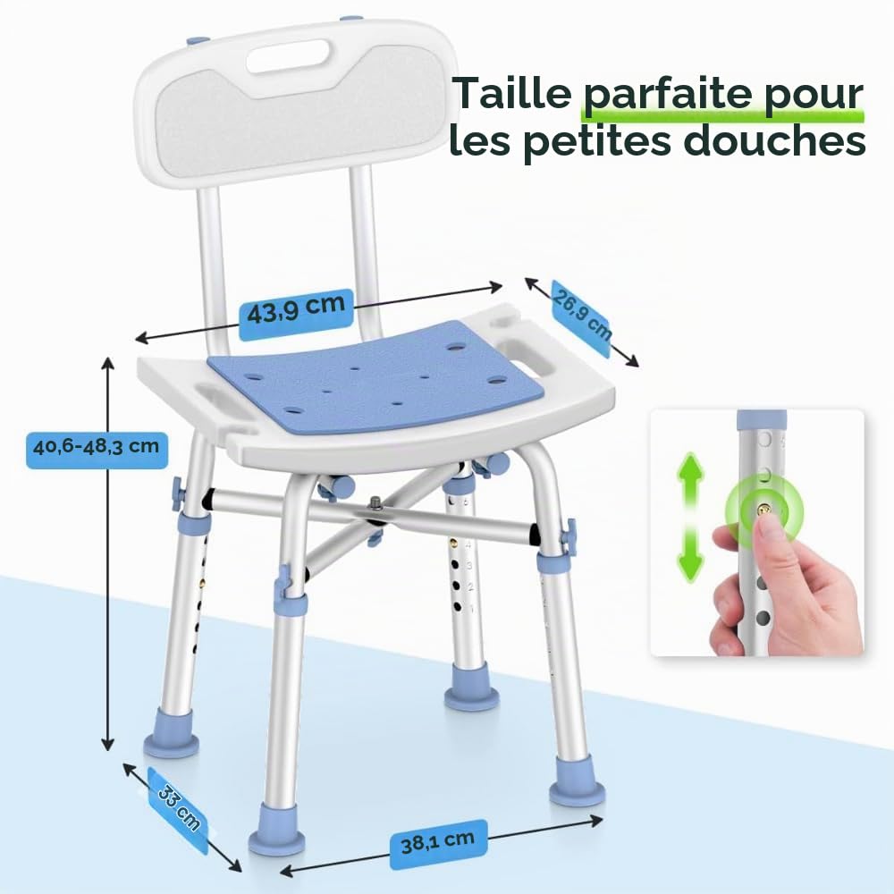 NEWFUN Chaise de Douche， Siege de Douche Adulte，Tabourets de Douche et de Bain, Chaise de Douche Antidérapante, Tabouret de Douche Antidérapant, Montage sans Outil, Siège de Bain pour Adultes, 150KG