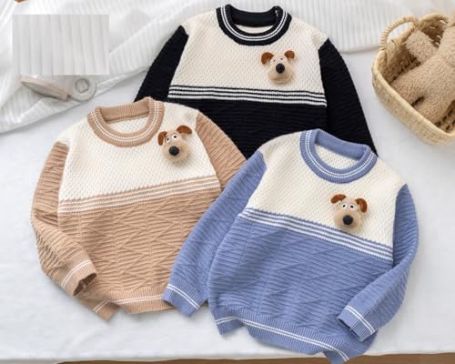Image of Bold N Elegant Kid's Full Sleeve 3D Cute Puppy Plush Toy Brooch Cartoon Warm Woolen Winter Holiday Party Pullover Sweater Cardigan for Boys & Girls