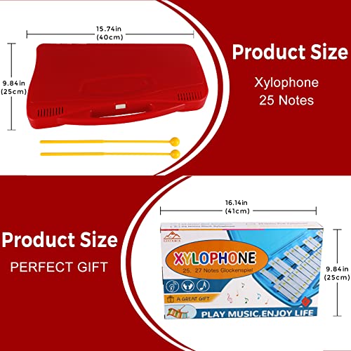 Image of EASTROCK 25 Notes Xylophone Professional Glockenspiel with Box Stick Red | Aluminum Alloy Piano Keys ABS Hard Storage Box Percussion Instrument Kit Suitable for Adult Beginners Music Performance