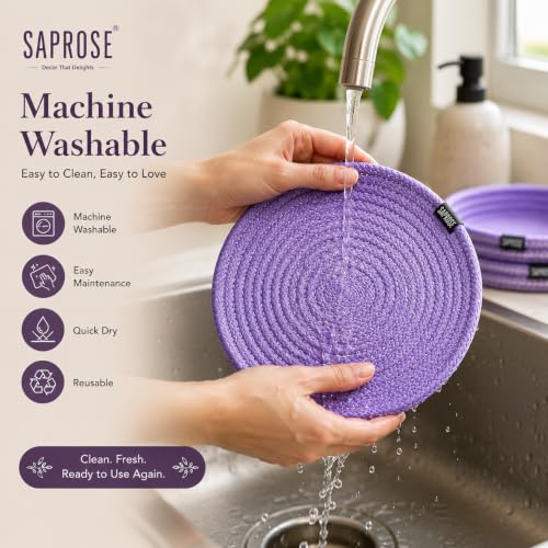 Image of Retro Polypropylene 3 Pc Round Trivet with Basket Holder, Braided Pot MAT, Side Table Mat, Machine Washable Small Place Mat for Casserole for Dining Table (9 inch Dia)