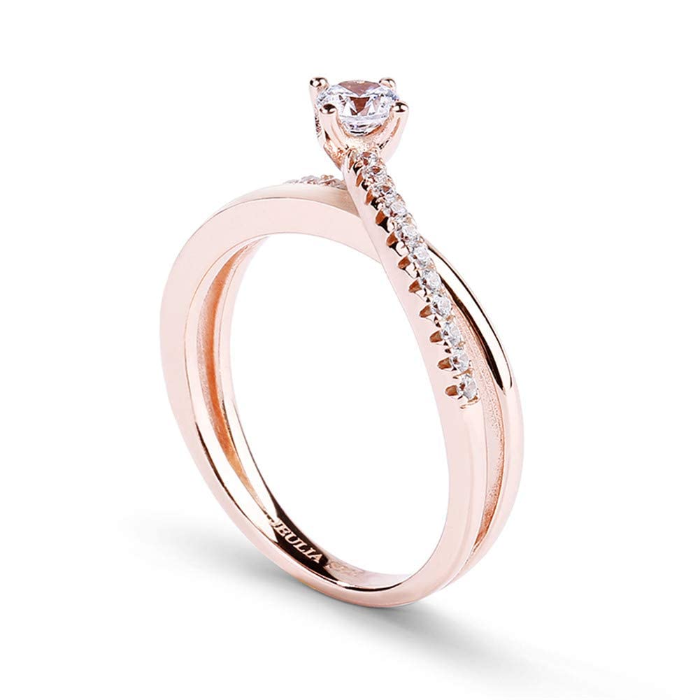 Jeulia Anillos de promesa de plata de ley solitario chapado en oro rosa 18k anillos de corte redondo para cumpleaños, boda, compromiso