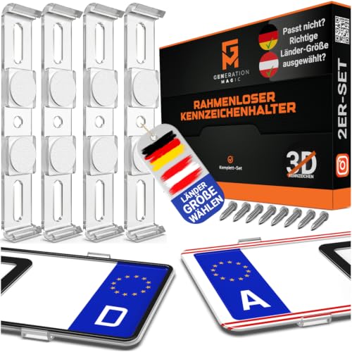 GENMAG Kennzeichenhalter Rahmenlos [Legal & Universal] Nummernschildhalterung Auto | Rahmenlose Kennzeichenhalter für Autos | Kennzeichenhalterung Rahmenlos | Nummernschildhalter für 2 Kennzeichen