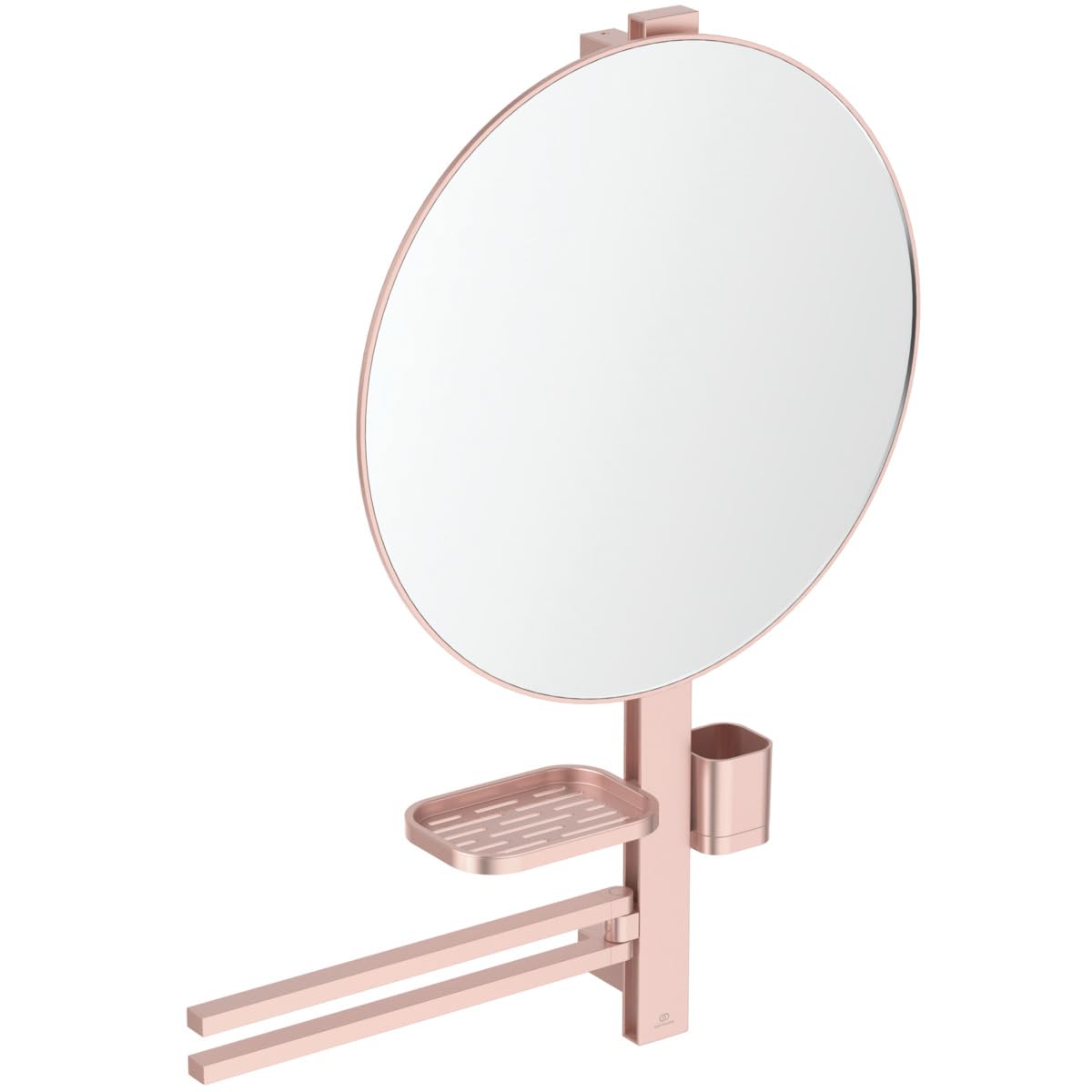 Ideal Standard Alu+ Beauty mirror, Accessory combination L, with Ø 508 mm cosmetic mirror and adjustable shelves, made from 100% recycled aluminum – Rosé (640x145.5x817 mm)
