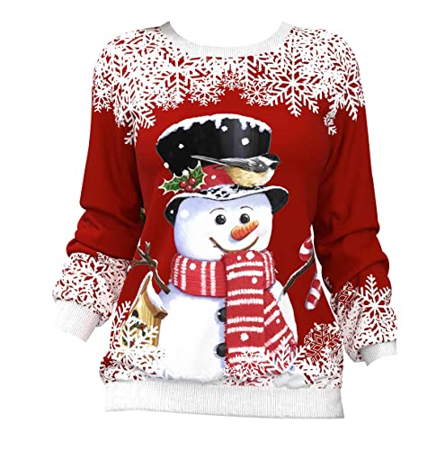 Sudadera Navidad Jersey Navideño Mujer Jersey Navidad Jerseys Jerséis Navideños Mujer Sudaderas Navideñas Navideña Merry Christmas Jersey Feo Navidad Friki Sweatshirt Pullover Talla Grande Rojo 4XL