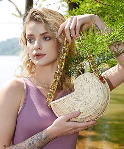 Onlymaker Women Summer Straw Woven Shoulder Bag Beach Party Chain Tote Rattan Handbags3