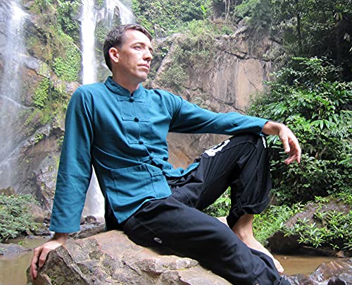 Image of RaanPahMuang Thick Muang Cotton Chinese Jacket Shirt Mandarin Frog Button Front