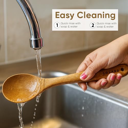 Image of SOLARA Neem Wooden Spatula Set of 3, Wooden Ladle, Skimmer, Dosa Spatula Kitchen Tools, Naturally Antibacterial Eco-Friendly & Non-Toxic Ideal for Non-Stick Cookware