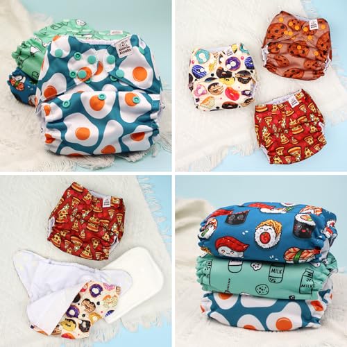 Image of Mama Koala 6 Pack Reusable Cloth Diapers for Babies Girls Newborn, One-Size Adjustable Baby Diaper, Durable Stitching, Back Opening for Inserts, Breathable Awj Lining, Leak Prevention-Food Meeting