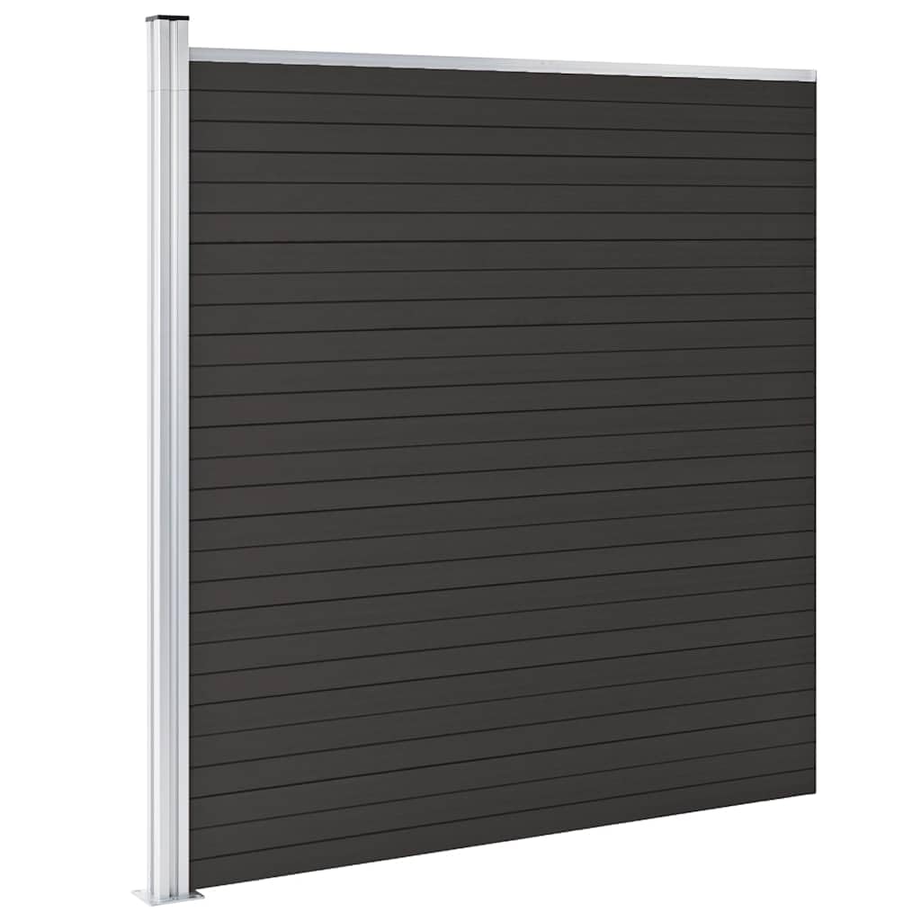WPC Fence Panel 175x186 cm Black Garden Privacy Screen, Wood Plastic Composite Outdoor Barrier with Aluminium Profile, Modular Expandable Design, Rust Resistant for Residential or Patio Enclosure