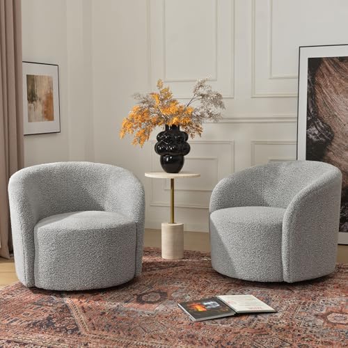 Sillón giratorio redondo en boucle negro blanco miniatura 3