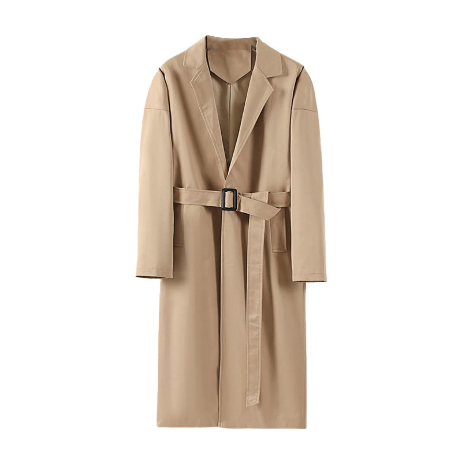 Męski jesienno-zimowy brytyjski pasek, długi trencz, khaki, XS