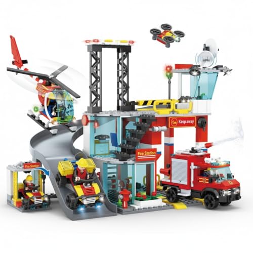 Image of SKY LINE OCEAN Fire Station Slider Building Block Set, 651+ PCS City Fire Rescue Playset with Action Slider Feature, Fire Truck & Accessories, STEM Construction Toy | 5 Year Structural Warranty