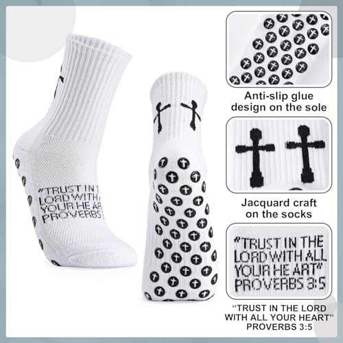 4 Pairs Cross Grip Soccer Socks Anti Slip Christian Socks with Bible Verse Jesus Sock for Football Tennis Yoga Gym3