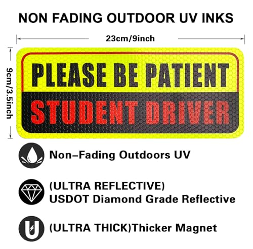 Image of 3 Pcs Student Driver Magnets For Car,Please Be Patient Student Driver Sticker Girls And Boys New Student Driver Sticker Safety Warning Signs,High Reflective,Reusable Movable,Set of 3. 3.5 inch x 9 inch