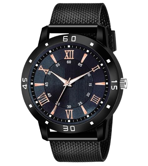 Image of Men's Premium Analog Watch with Roman Number Markers and Stainless Steel Chain Strap