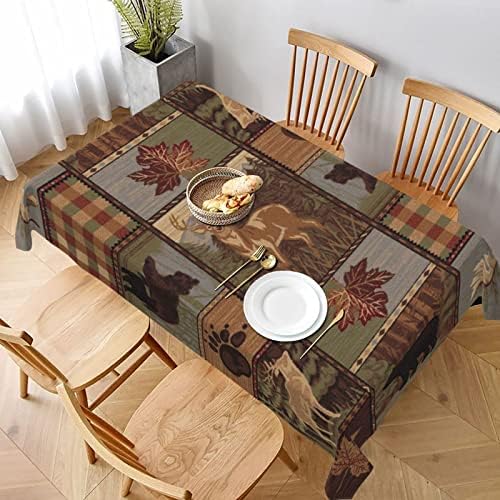Indoor Outdoor Rectangle Print Tablecloth,Country Style Rustic Lodge Bear Moose Deer for Farmhouse Rustic,Dust-Proof Wrinkle Resistant Washable Table for Camping Banquet Dining Tablecloths 60"X90"
