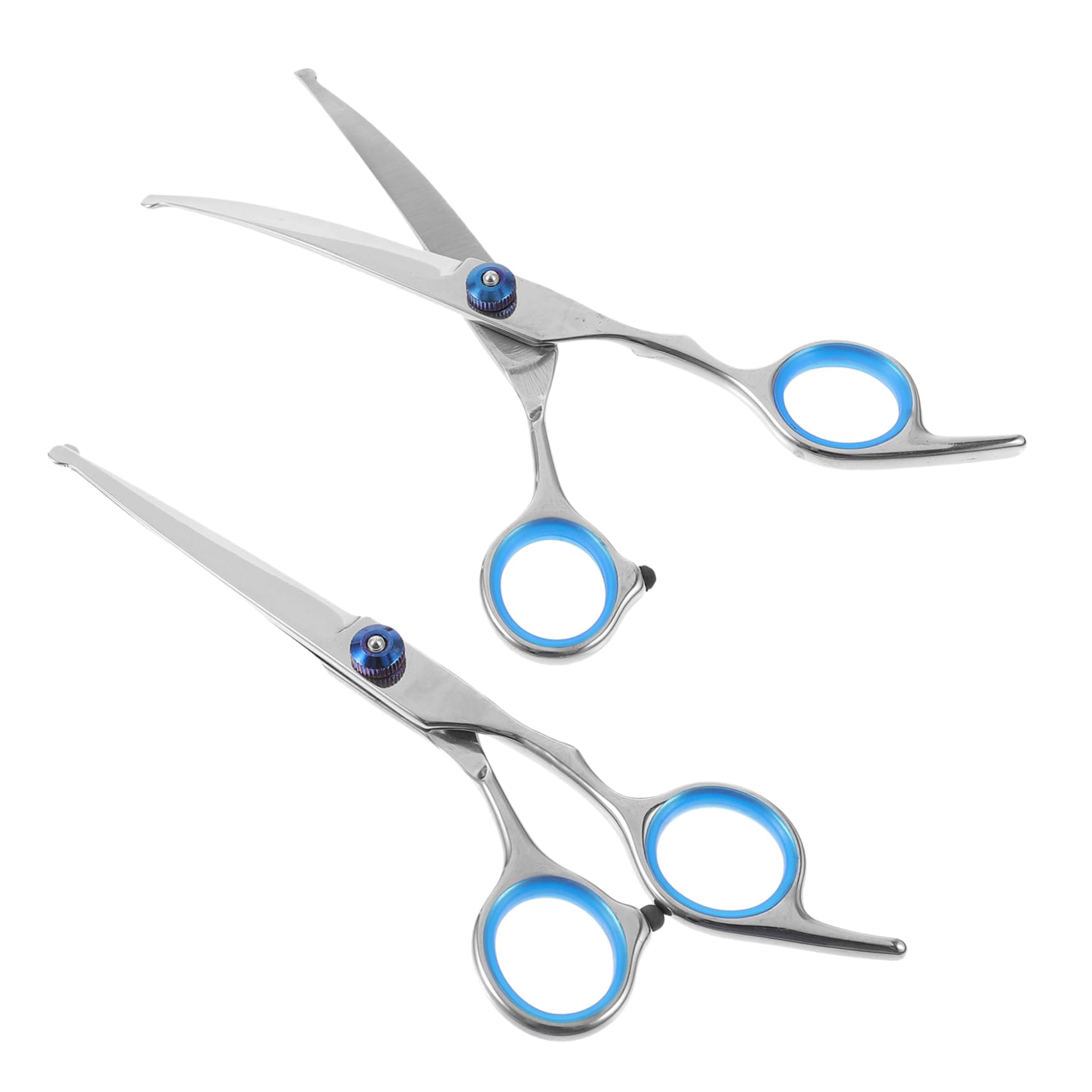 PLAFOPE 2PCS Pet Hair Scissors Rust Round Head Shears Ergonomic Grip for Home Pet Grooming Trimmer for Dogs and Cats Blue Screws Series