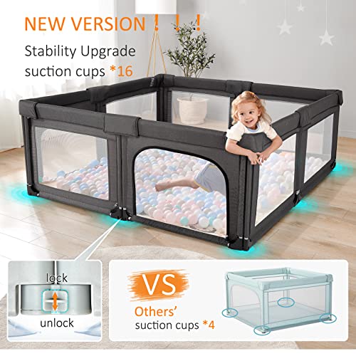 Image of Cholena PlayPen 79 inchx59 inch Foldable Baby Playpen for Babies and Toddlers, Indoor & Outdoor Baby Fence Play Area, Collapsible Play Yard with Zipper Door(Cationic Black)