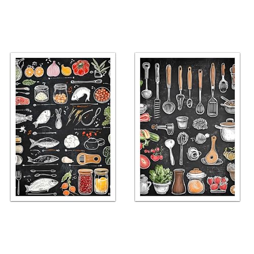 Nacnic Set De 2 Pósters Elementos De Cocina Ingredientes Y Herramientas Poster Print Ilustración Para Decorar Las Paredes De Cocina, Despensa, Comedor, Restaurante A3 Sin Marco