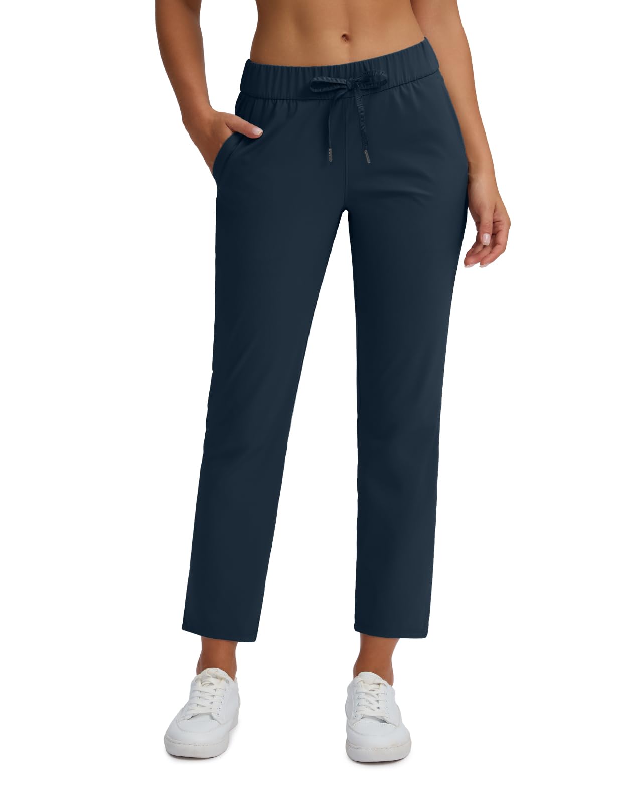Bobobigo Women's Golf Pants with Deep Pockets Stretch 7/8 High Waisted Travel Pants Ankle Pants Casual Navy M