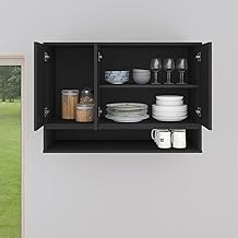Armário Aéreo Organizador Suspenso Parede Multiuso 3 Portas Cozinha Área de Serviço Jessica - Preto