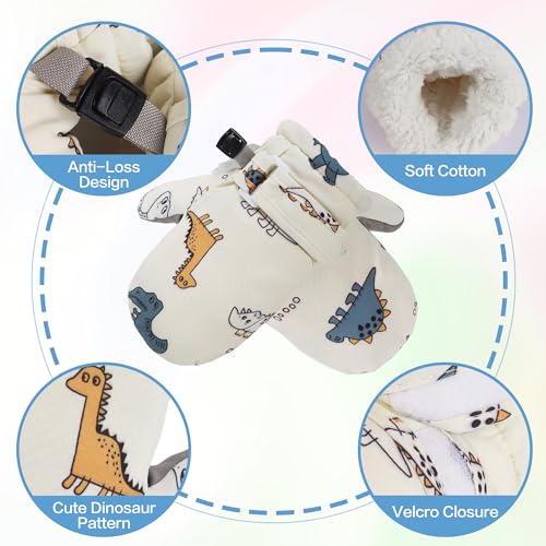 Toddler Mittens Dinosaur Snow Gloves for Toddler Baby girls Lined Fleece Gloves Baby Mittens Kids Winter Snow Gloves White 2-4 Years2