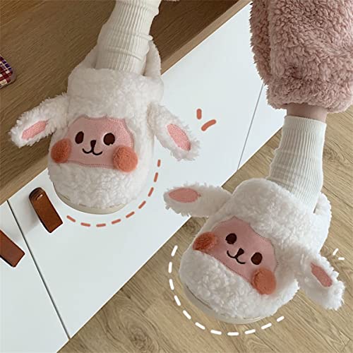 Kawaii Fuzzy Sheep Slippers Cute Soft Warm Cozy House Slippers Winter Fluffy Funny Animal Shoes4