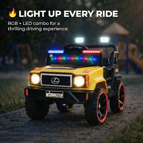 Image of Wishmaster 4x4 Kids Electric Ride On Jeep with Remote Control | Battery Operated Car for Kids 2-6 Years | RGB LED Lights, Bluetooth Music | Birthday Gift | 1-Year Warranty On Motors & Motherboard