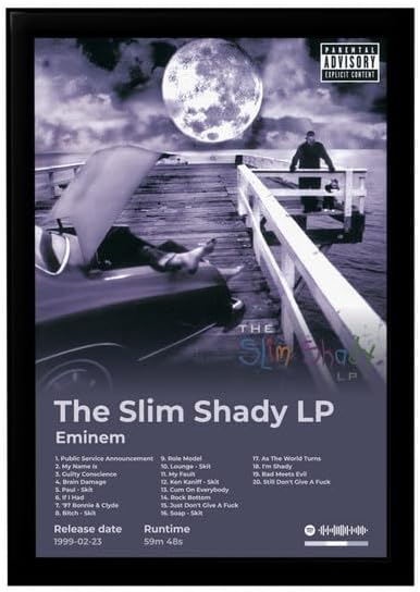 BLINKART Eminem- The Slim Shady Wall Photo Frames | Wall Art for Bedroom, Living Room, Studio or Office | Album Cover Print with Spotify Song Link QR Code | Gift for Fans - 8x12 In