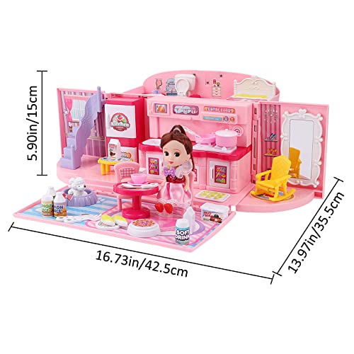 Maison de poupée transportable avec lumière deAO, mallette interactive enfant