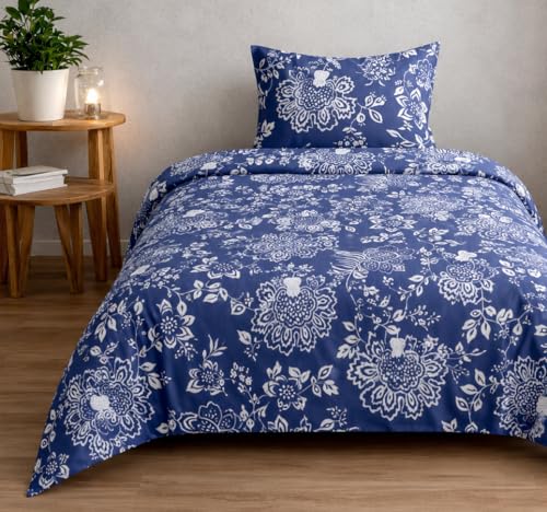Image of DECOR2ADMIRE 300 Thread Count Premium Cotton Printed Single Bedsheet with One Pillow Covers for Home 60 Inches x 90 Inches (Dark Blue Garden, Single 60 inch x 90 inch)