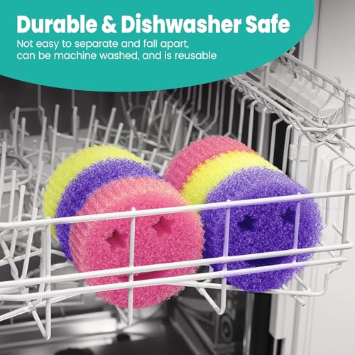 Image of Scrub Sponge Dish Scrubbers, Temperature Controlled Non-Scratch Sponges Pad | Smiley Odor Resistant Polymer Color Bulk Pads, Dishwash Safe Multi Functional for Kitchen, Bathroom, Tub, Household Cleaning