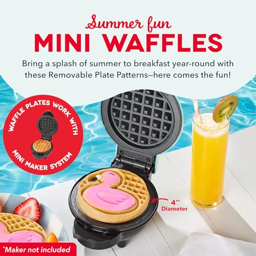 Image of Dash MultiMaker Mini System Removable Plate Set - Nonstick Replacement Plates for Summer Waffle Breakfast - Waffle Maker Not Included - 4-Inch - Two-Pack - Flamingo & Sun