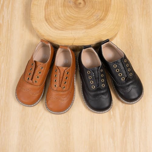 Image of Meckior Toddler Boys Girls Dress Shoes Little Kid Oxford Shoes Wedding Church Dress Shoes PU Leather Lace Up School Uniform Loafer Flats