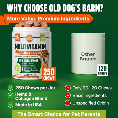 Dog Vitamins and Supplements 250 Chews - 26 in 1 Dog Multivitamin Soft Chews with Glucosamine, Chondroitin, Probiotics, Omega 3 - Hip & Joint, Skin & Coat, Immune Support - Chicken Flavor - Image 5