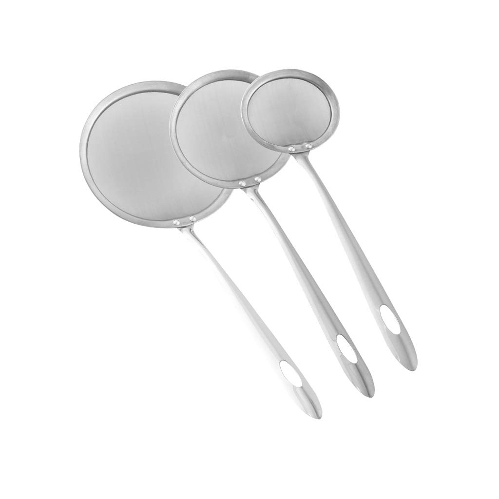 Collapsible Colander Mesh Strainer Stainless Steel Fine Mesh Colander Reinforced Frame with Long Handle Fine Mesh Strainer, Set of 3 Strainers Kitchen Colander/Strainer