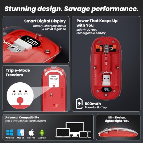 Image of Lifelong Electronics CursorClix Transparent Rechargeable Mouse | Battery Display | Tri-Wireless (2 Bluetooth + 1 USB Receiver) | RGB Light | 4800 DPI | Silent | for PC, Laptop, MacBook, Gaming & Work