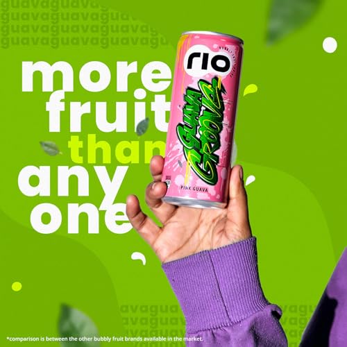 Image of Rio Pink Guava Fruit Drink Can | Soft Drink | Exotic Fruit Juice + Fizz | Rich In Vitamin C and Honey | Pack of 12 | 250 ml
